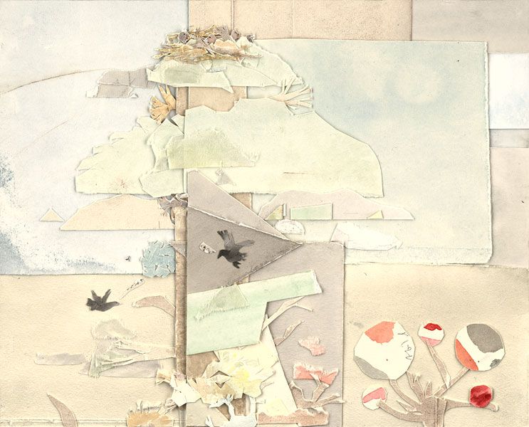 Fågelbo, collage, 27 x 33,5 cm